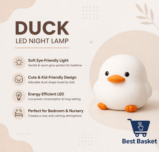 Cute Duck LED Night Lamp for Kids | Soft Warm Light Bedside Lamp for Bedroom & Nursery | Rechargeable Baby Night Light Gift