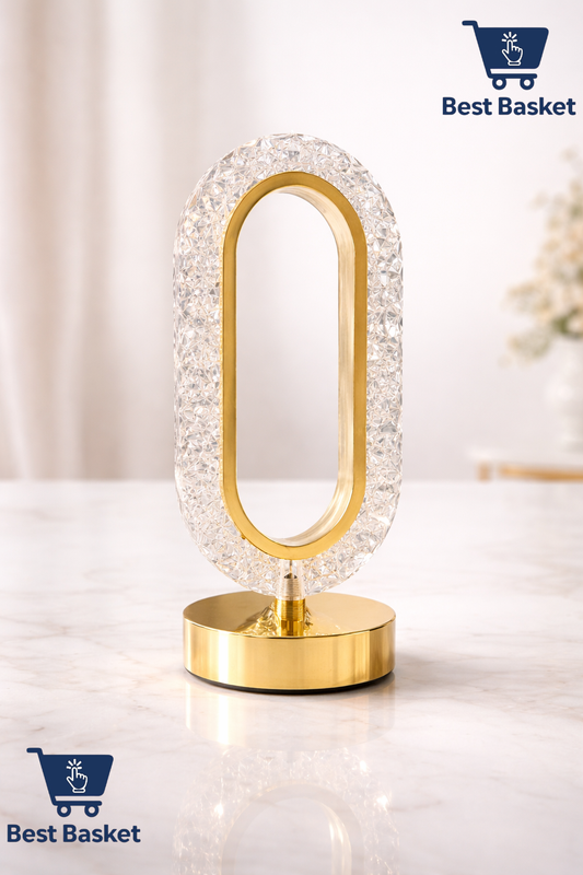 Crystal Ring Table Lamp with Gold Base | Rechargeable Touch Lamp | 3 Light Modes | Luxury Home Decor Lamp