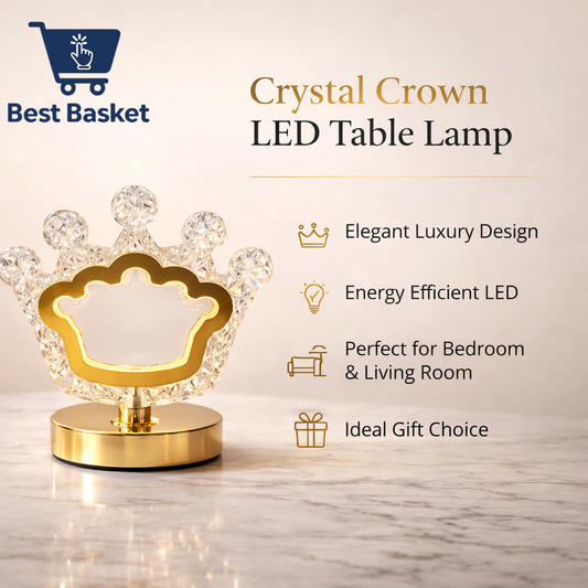 Crystal Crown LED Table Lamp – Luxury Crystal Night Lamp for Bedroom, Living Room & Gift Decor