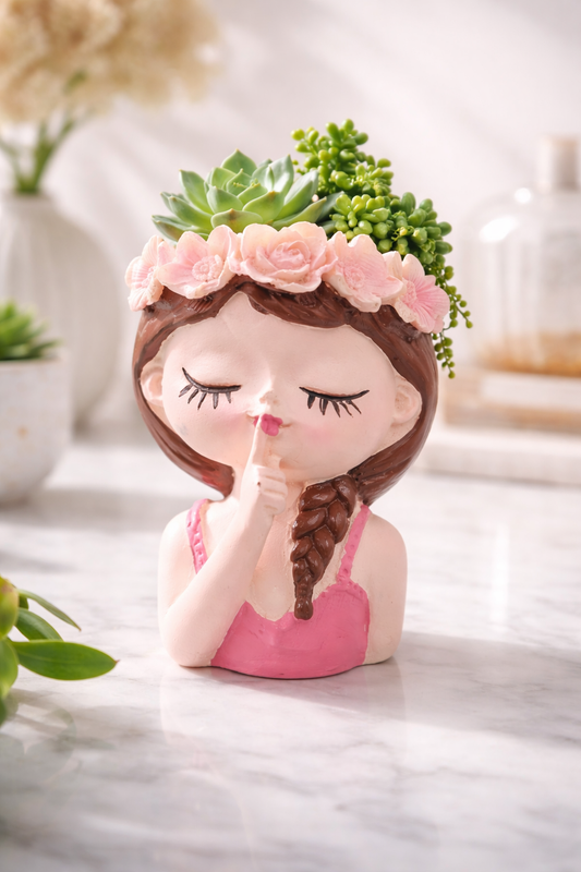 Handcrafted Fairy Head Succulent Planter Pot – Cute Resin Girl Flower Pot for Desk, Home & Office Decor (11cm x 9cm)